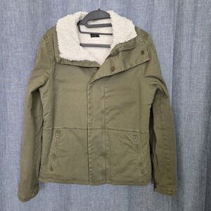 J CREW Short Field Jacket Women’s S Utility Bomber Fleece Lined Khaki Green